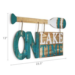 Barnyard Designs 'On Lake Time' Lake House Decor for the Home, Hanging Lake Wall Decor Lake Sign, Lake House Sign for Lake House Kitchen, Rustic Lake Decor for Home, 23.5" x 13"