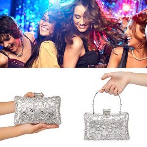 Womens Beaded Clutch Rhinestone Evening Bag Wedding Bridal Prom Purse,Silver.