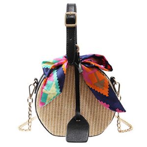 Danse Jupe Women Handwoven Round Rattan Bag Hobo Straw Beach Crossbody Shoulder Tote Handbag Black