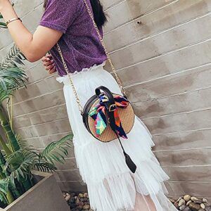 Danse Jupe Women Handwoven Round Rattan Bag Hobo Straw Beach Crossbody Shoulder Tote Handbag Black