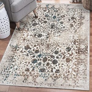 luxe weavers rug 6495 – distressed floral area rug, cream 5×7