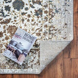 Luxe Weavers Rug 6495 – Distressed Floral Area Rug, Cream 5x7