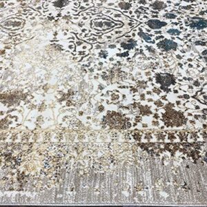 Luxe Weavers Rug 6495 – Distressed Floral Area Rug, Cream 5x7