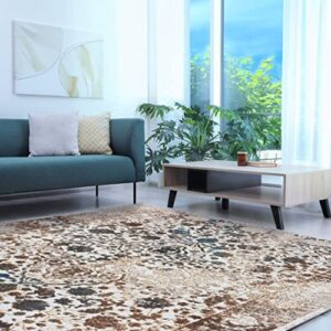 Luxe Weavers Rug 6495 – Distressed Floral Area Rug, Cream 5x7