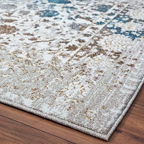Luxe Weavers Rug 6495 – Distressed Floral Area Rug, Cream 5x7