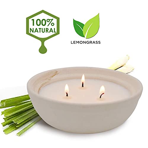 Citronella Candles in Coarse Pottery Container, Natural Soy Wax Candle Outdoor and Indoor