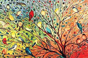 buyartforless tree birds by jennifer lommers 36×24 colorful art print posters