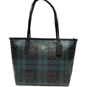 Coach Cross Grain Leather City Zip Tote Bag Purse (IM/Black Deep Ocean Multi)