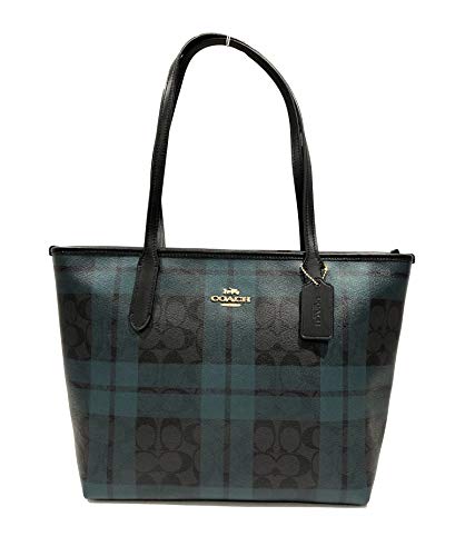 Coach Cross Grain Leather City Zip Tote Bag Purse (IM/Black Deep Ocean Multi)