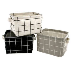 shuiniba stylish storage basket cotton and linen fabric mini storage cubes nursery storage baskets with handles for shelves & desks (set of 3)