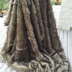 Luxurious Wolf Faux Fur Throw Blanket Fake Wolf/Coyote Fur Thorw Blanket 79"x90" Queen Size Fake Fur Throw Blanket Bedspread Brown