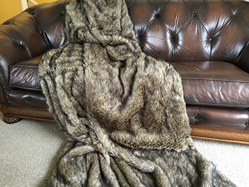 Luxurious Wolf Faux Fur Throw Blanket Fake Wolf/Coyote Fur Thorw Blanket 79"x90" Queen Size Fake Fur Throw Blanket Bedspread Brown