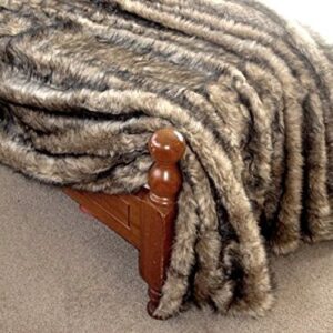 Luxurious Wolf Faux Fur Throw Blanket Fake Wolf/Coyote Fur Thorw Blanket 79"x90" Queen Size Fake Fur Throw Blanket Bedspread Brown