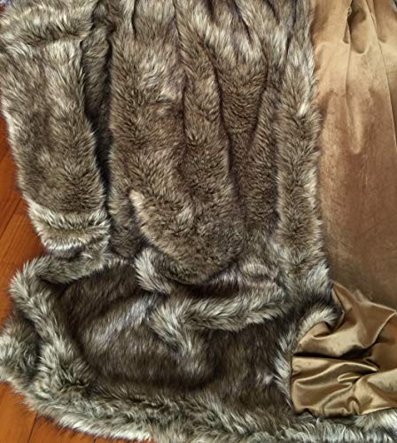 Luxurious Wolf Faux Fur Throw Blanket Fake Wolf/Coyote Fur Thorw Blanket 79"x90" Queen Size Fake Fur Throw Blanket Bedspread Brown