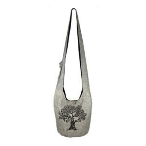 fair trade large sling crossbody shoulder bag purse hippie hobo gypsy bohemian, grey tree