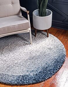 unique loom hygge shag collection modern moroccan inspired, plush & cozy area rug, 3 ft 3 in x 3 ft 3 in, blue/ivory