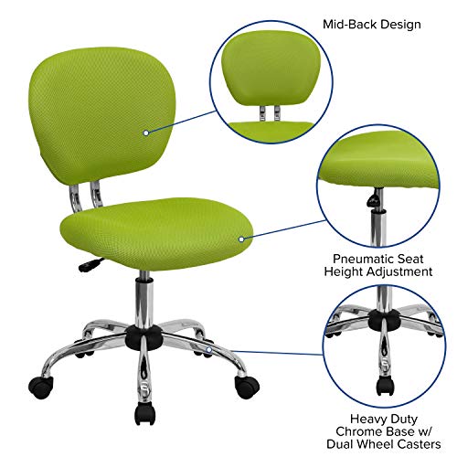 Flash Furniture Mid-Back Apple Green Mesh Padded Swivel Task Office Chair with Chrome Base