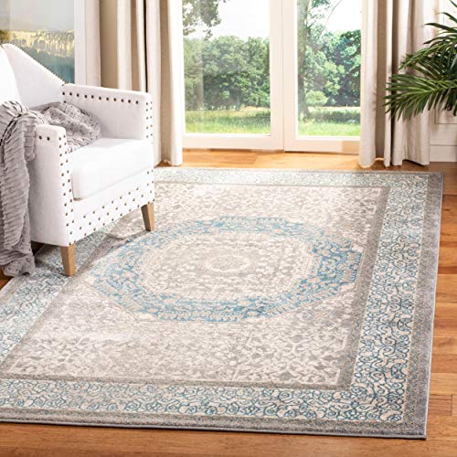 SAFAVIEH Sofia Collection 6'7" x 9'2" Light Grey/Blue SOF365A Vintage Oriental Distressed Non-Shedding Living Room Bedroom Dining Home Office Area Rug