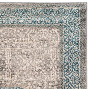 SAFAVIEH Sofia Collection 6'7" x 9'2" Light Grey/Blue SOF365A Vintage Oriental Distressed Non-Shedding Living Room Bedroom Dining Home Office Area Rug