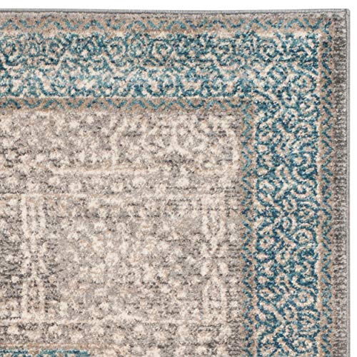 SAFAVIEH Sofia Collection 6'7" x 9'2" Light Grey/Blue SOF365A Vintage Oriental Distressed Non-Shedding Living Room Bedroom Dining Home Office Area Rug