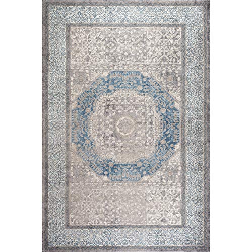 SAFAVIEH Sofia Collection 6'7" x 9'2" Light Grey/Blue SOF365A Vintage Oriental Distressed Non-Shedding Living Room Bedroom Dining Home Office Area Rug