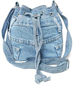 bijoux de ja upcycling blue denim jeans small drawstring crossbody bag bucket pouch sac shoulder handbag purse