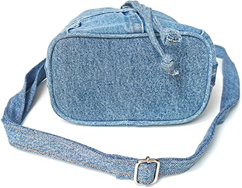 Bijoux De Ja Upcycling Blue Denim Jeans Small Drawstring Crossbody Bag Bucket Pouch Sac Shoulder Handbag Purse