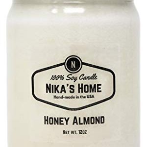 Nika's Home Honey Almond Soy Candle 12oz Mason Jar Non-Toxic White Soy Handmade, Long Burning 50-60 Hours Highly Scented All Natural, Clean Burning Large Candle Gift Décor