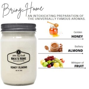 Nika's Home Honey Almond Soy Candle 12oz Mason Jar Non-Toxic White Soy Handmade, Long Burning 50-60 Hours Highly Scented All Natural, Clean Burning Large Candle Gift Décor