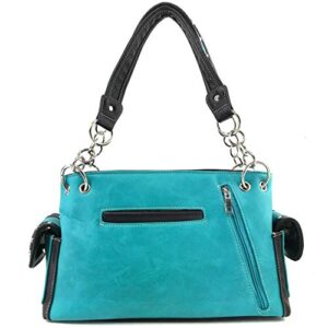 Zelris Longhorn Skull Embroidered Feather Cactus Design Women Conceal Carry CCW Shoulder Handbag Purse (Turquoise)