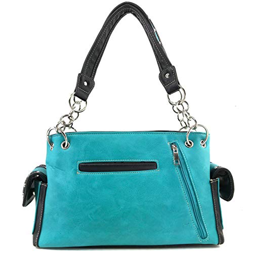 Zelris Longhorn Skull Embroidered Feather Cactus Design Women Conceal Carry CCW Shoulder Handbag Purse (Turquoise)