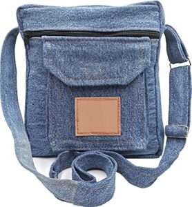 upcycling blue denim jeans messenger cross body shoulder handbag purse for unisex