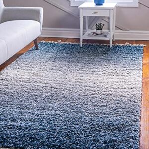 Unique Loom Hygge Shag Collection Modern Moroccan Inspired, Plush & Cozy Area Rug, 4 ft x 6 ft, Blue/Ivory