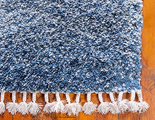 Unique Loom Hygge Shag Collection Modern Moroccan Inspired, Plush & Cozy Area Rug, 4 ft x 6 ft, Blue/Ivory