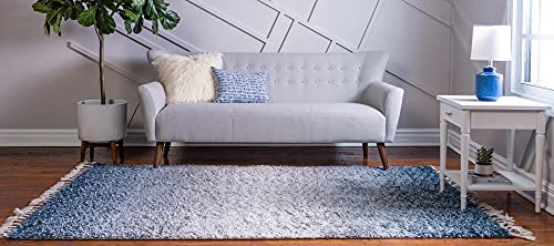 Unique Loom Hygge Shag Collection Modern Moroccan Inspired, Plush & Cozy Area Rug, 4 ft x 6 ft, Blue/Ivory