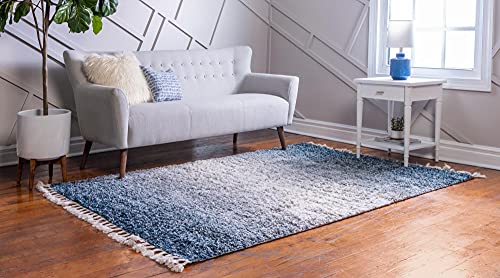 Unique Loom Hygge Shag Collection Modern Moroccan Inspired, Plush & Cozy Area Rug, 4 ft x 6 ft, Blue/Ivory