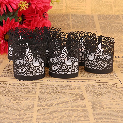 Candle Wraps, Sevend 50 Pieces Tea Light Wraps and Candles Holders for Weeding, Table, Gift, Outdoor (Black Candle Wraps)