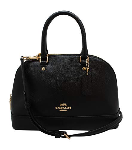 Coach Womens Mini Sierra Satchel Handbag, Crossgrain Leather, Detachable Crossbody Strap (Mini, Black),Medium