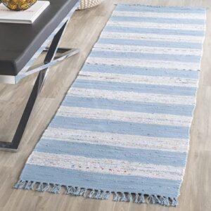 safavieh montauk collection 2’3″ x 7′ ivory / turquoise mtk720c handmade stripe fringe cotton runner rug