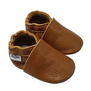 Mejale Baby Soft Soled Leather Moccasins Anti-Slip Infant Toddler Shoes First Walkers(Brown,12-18 Mos)