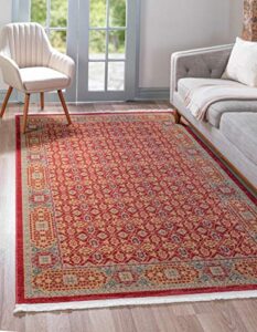 unique loom palace collection traditional geometric area rug, 3′ 3″ x 5′ 3″, red/light blue