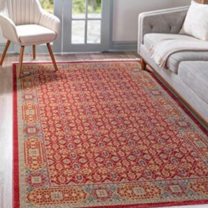 Unique Loom Palace Collection Traditional Geometric Area Rug, 3' 3" x 5' 3", Red/Light Blue