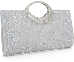 dexmay rhinestone clutch handbag with crystal handle for wedding party elegant clutch purse for women ab silver