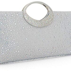 Dexmay Rhinestone Clutch Handbag with Crystal Handle for Wedding Party Elegant Clutch Purse for Women AB Silver