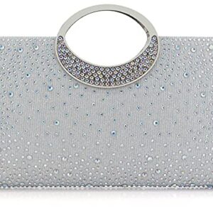 Dexmay Rhinestone Clutch Handbag with Crystal Handle for Wedding Party Elegant Clutch Purse for Women AB Silver