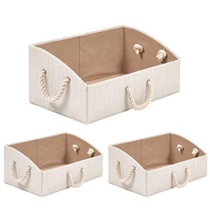 beigeswan large storage bins [set of 3] trapezoid collapsible organizer boxes baskets with cotton rope handle – 19.7 x 11.2 x 8.3 inches (beige)