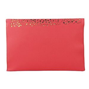 imentha Women Perforated Cut Out Pattern Gold Accent Background Chain Pouch Fashion Clutch Handbag Wedding Party Purses Envelope Evening Day Clutch Bag For Women Ladies (Watermelon Red)