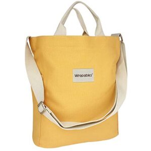 wrapables canvas tote bag for women, casual cross body shoulder handbag, yellow