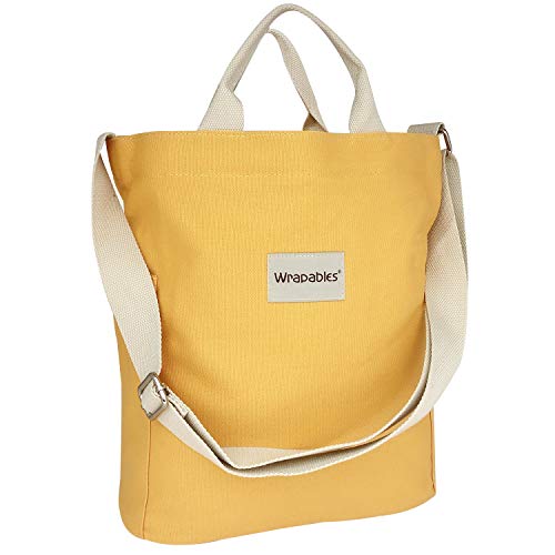 Wrapables Canvas Tote Bag for Women, Casual Cross Body Shoulder Handbag, Yellow