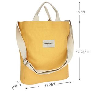 Wrapables Canvas Tote Bag for Women, Casual Cross Body Shoulder Handbag, Yellow